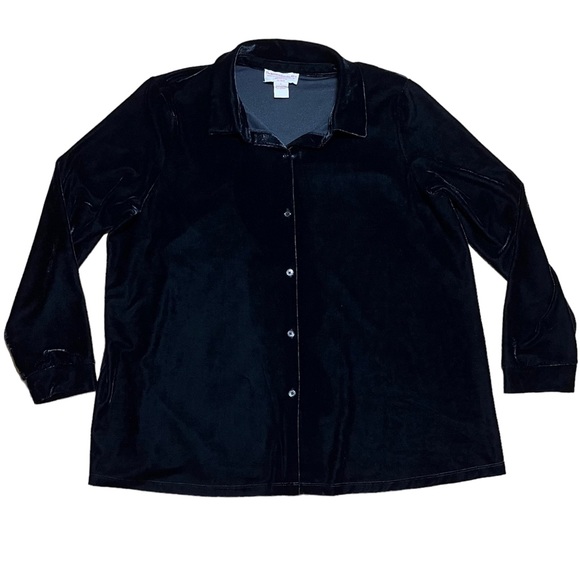 The Vermont County Store Wm’s Black Velvet Button Down Shirt Sz L - Picture 1 of 10